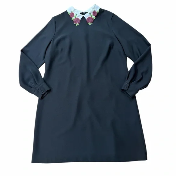 Hobbs London Theodora Black Dress with Detachable Floral Collar - Picture 2 of 8